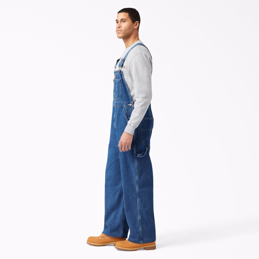 Steinvasket indigofarget bib-overall