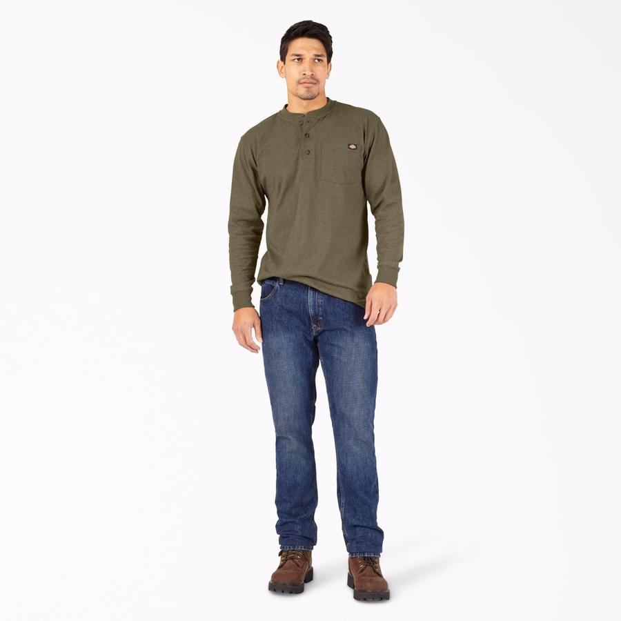Tung, melert Henley-T-skjorte med lange ermer