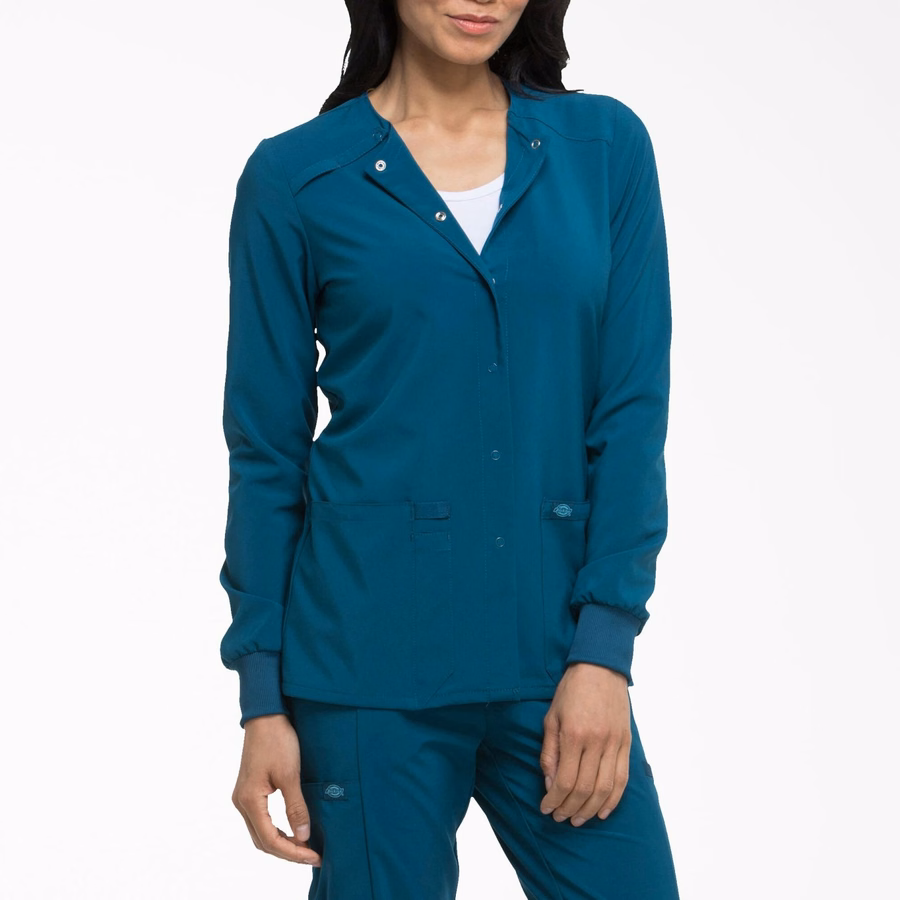 EDS Essentials Scrub-jakke med trykknapper foran for kvinner