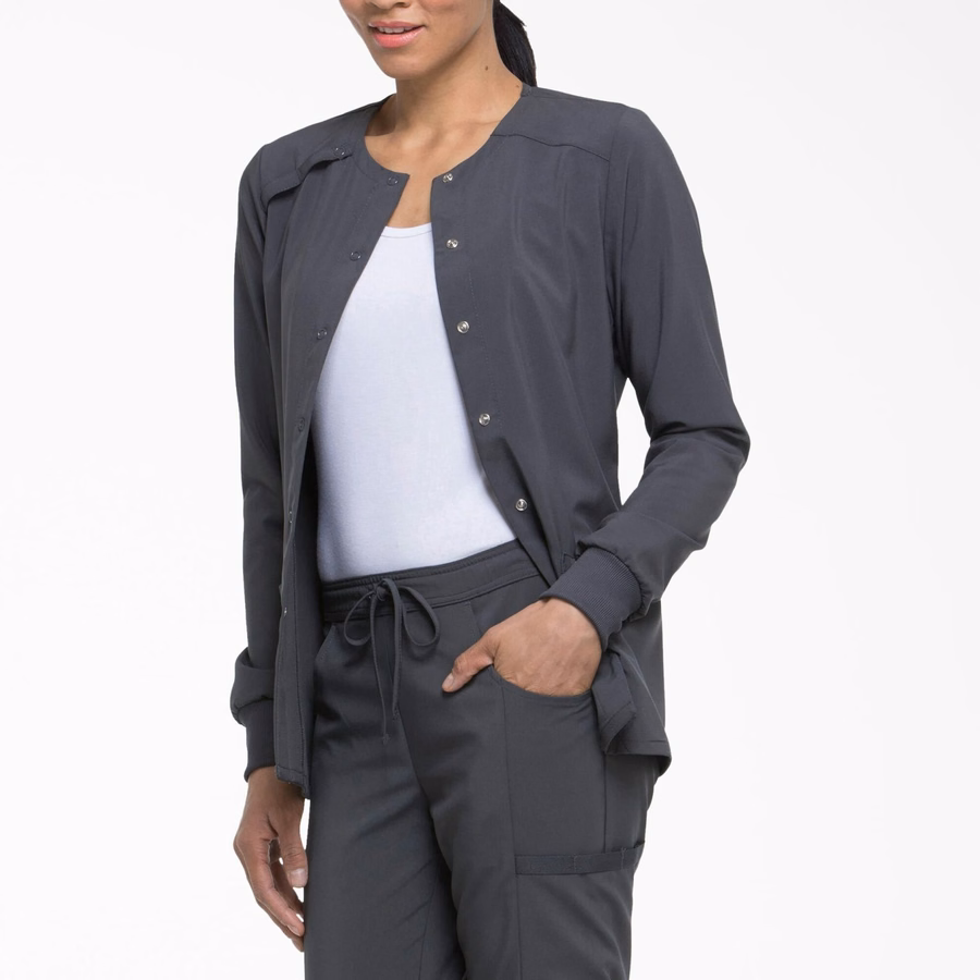 EDS Essentials Scrub-jakke med trykknapper foran for kvinner
