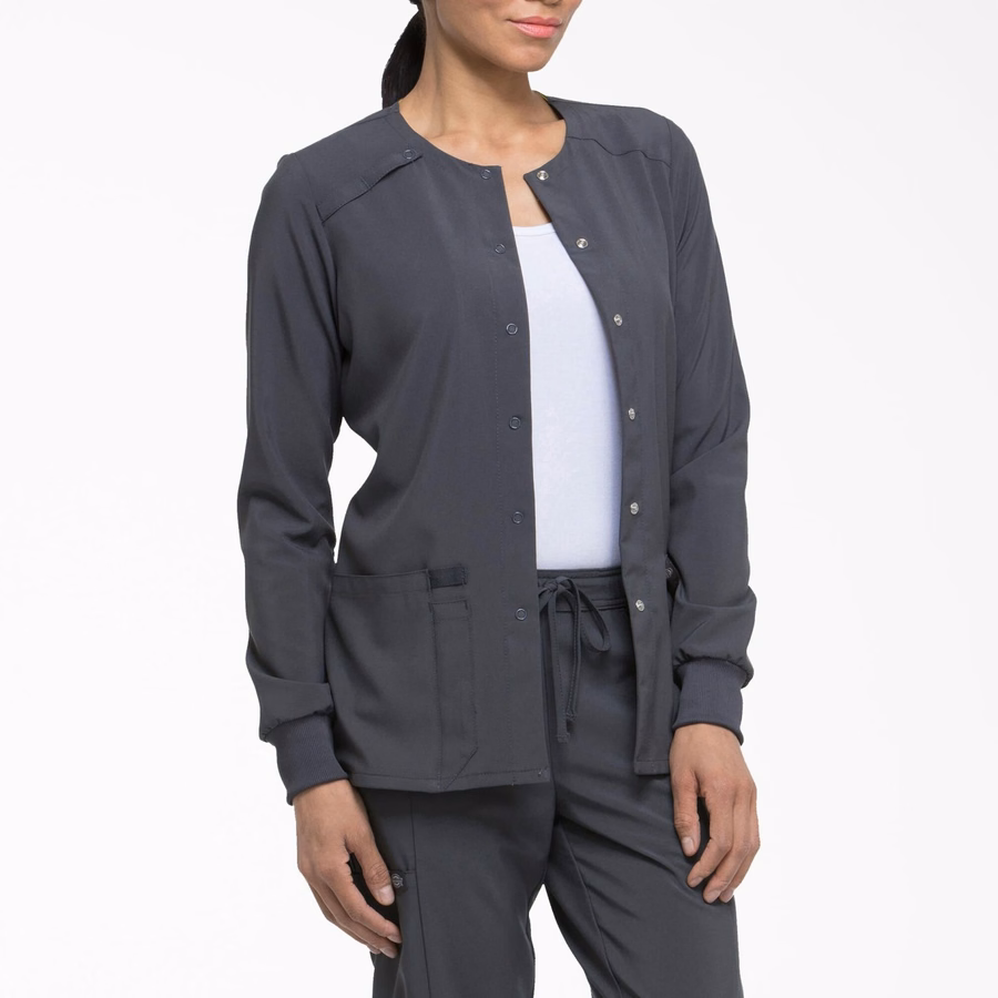 EDS Essentials Scrub-jakke med trykknapper foran for kvinner